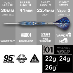 jeu de flechettes pointe acier Phil Taylor Power Gx2 SP en 26g avec le système swiss point