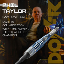 le jeu de flechettes pointe nylon Phil Taylor Power Gx2 SP en 20g est vendu complet