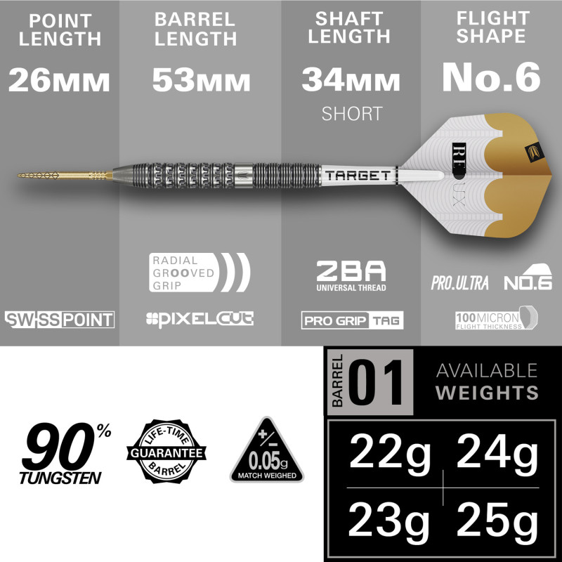 les flechettes redux 90% 01 SP target en 25g de chez target sont vendues sans étui