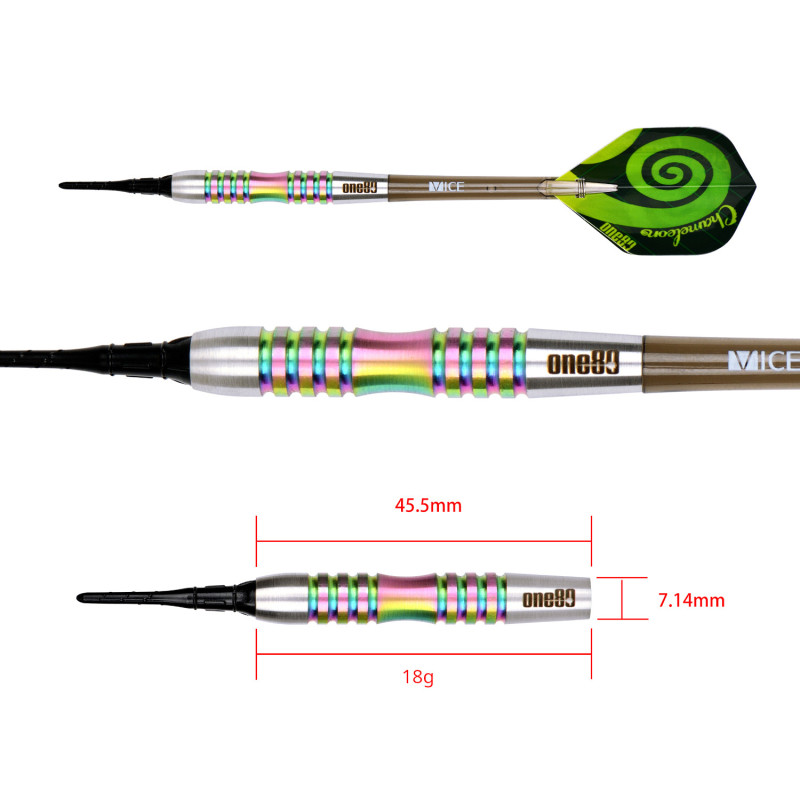le jeu de flechette pointe nylon Chameleon Coral elek one80 en 18g