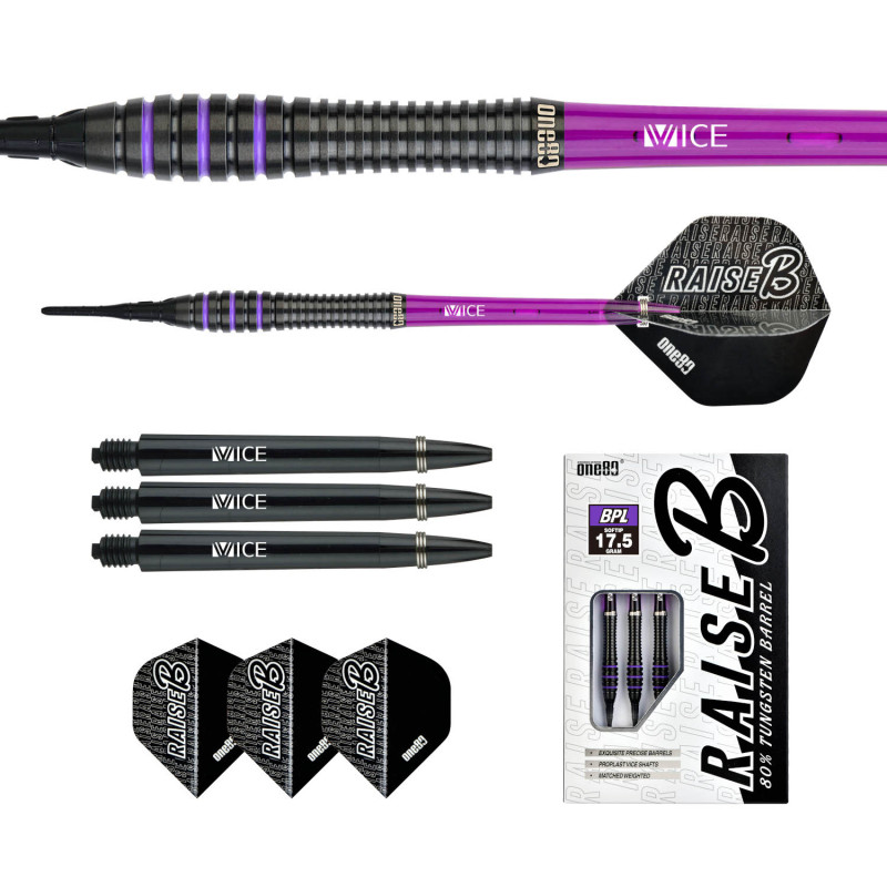 le jeu de flechette pointe nylon Raise B BPL Violet elek one80 en 17,5g