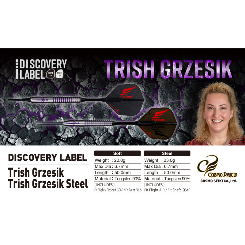 les fléchettes trish grzesik discovery label elek en 20g sont vendues en fûts seuls par cosmodarts