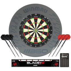 set avec une cible et un anneau de protection 360 pour jouer aux flechettes