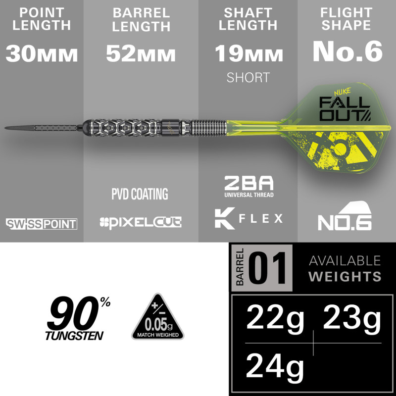 les fléchettes Luke Littler Nuke Fallout target en 24g sont en tungstène