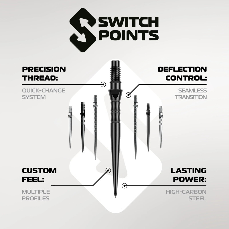 les pointes switch point grooved chrome winmau sont des pointes de flechettes démontables