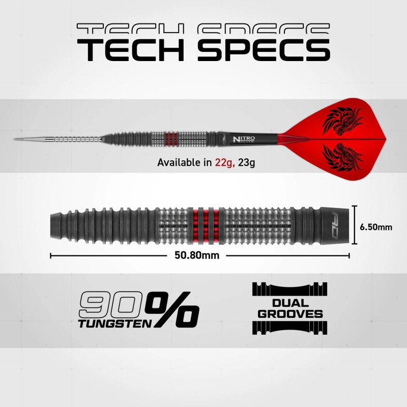 les fléchettes rhiraeth jonny clayton tapered switch point red dragon en 22g sont vendues montées
